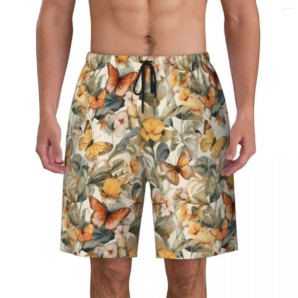 Herren-Shorts, Aquarell-Schmetterlinge, grafisches Board, kurze Sommermode, Sportbekleidung, Strand, Männer, bequem, lässig, Badehose in Übergröße