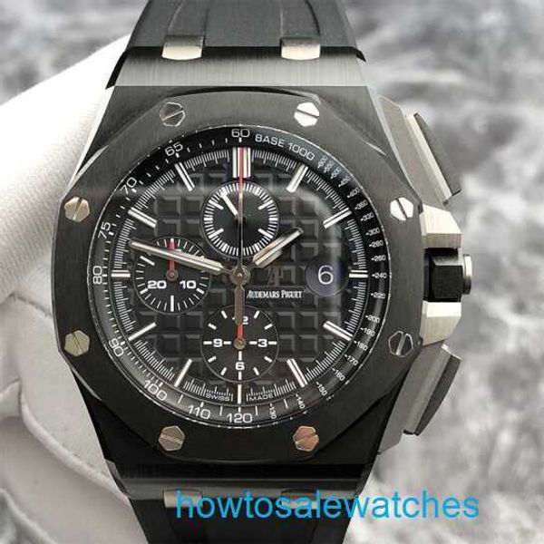 Relógio de pulso masculino AP Airbnb Royal Oak Offshore Series 26402CE mostrador preto material cerâmico relógio mecânico com cronometragem de agulha vermelha relógio masculino AP fundo transparente 44 mm