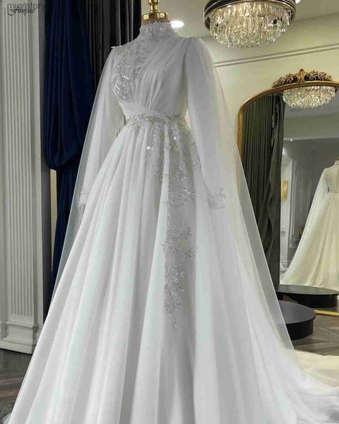 Vestidos sexy urbanos funyue vestido de noiva 2024 chiffon delicado com miçangas plus size casamento para noiva tule cabo muçulmano vestido de noiva yq240329