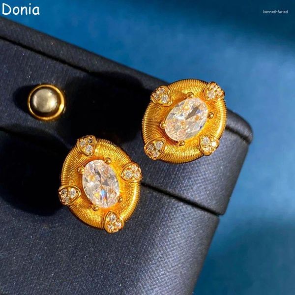 Серьги-подвески Donia Jewelry Ретро Овальный Матовый Титан Сталь Микро-инкрустация Циркон Серебряная Игла Роскошный Изумруд