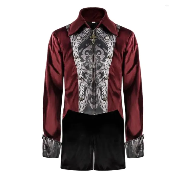 Herren Trenchcoats 2024 Steampunk Jacke Mittelalter Samt Kreuz Reißverschluss Gothic Pirat Vampir Viktorianisch Halloween Gehrock Retro Punk Männer