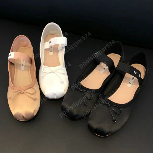 Ballerinas, Designer-Schuhe, Tanzschuhe, Miui Yoga, sexy Walk-Loafer, schöner Trainingsschuh, Schleife, Seidensandale, Leder, Satin, Luxus-Designer-Sommerkleid-Schuhe für Damen und Herren