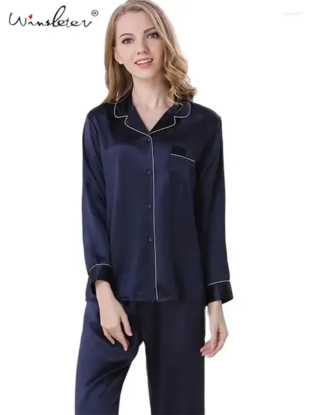 Home Abbigliamento 2024 Top lungo e pantaloni pigiama di seta Set abiti femminili puri M-XXL Pijama Suit Estate Autunno S38003QM