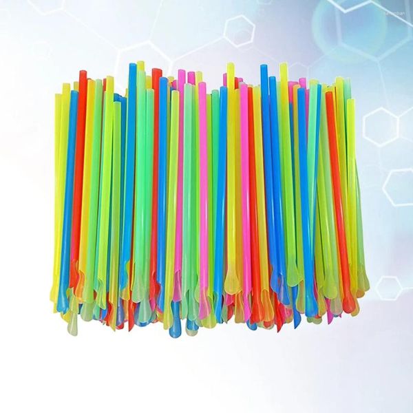 Copos descartáveis canudos 50pcs colher de uso duplo canudo para gelo raspado (cor sortida)