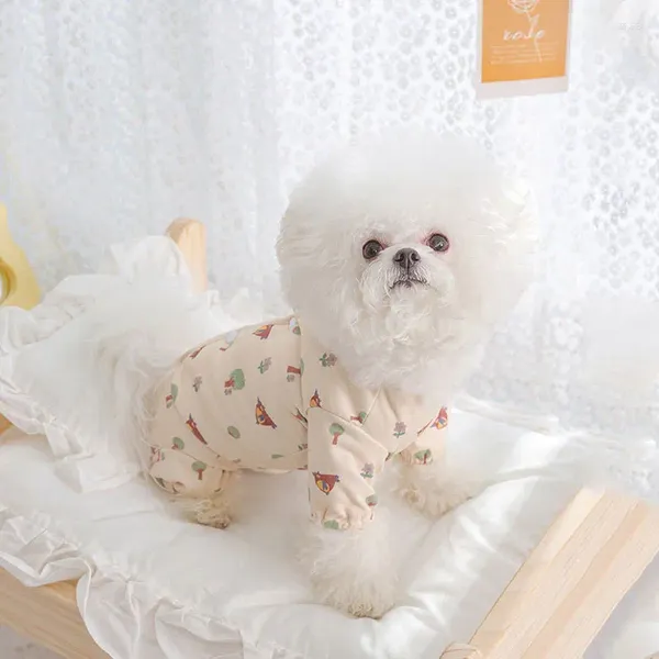 Cão vestuário desenhos animados impressão completa roupas de cachorro verão pet saco barriga teddy quatro pernas roupas frescas com ar condicionado
