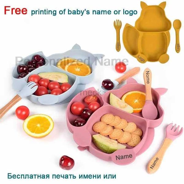 Fincan tabakları mutfak eşyaları ücretsiz özel bebek yumuşak silikon enayi kase plakası kaymaz sincap fincan çatal setleri çocuk beslemeTableware bpa ücretsiz 240329