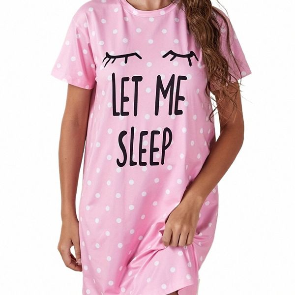 Let Me Sleep Печатные женские ночные рубашки больших размеров Домашние шелковые платья с короткими рукавами Пижамы для девочек с большой грудью U7Jy #