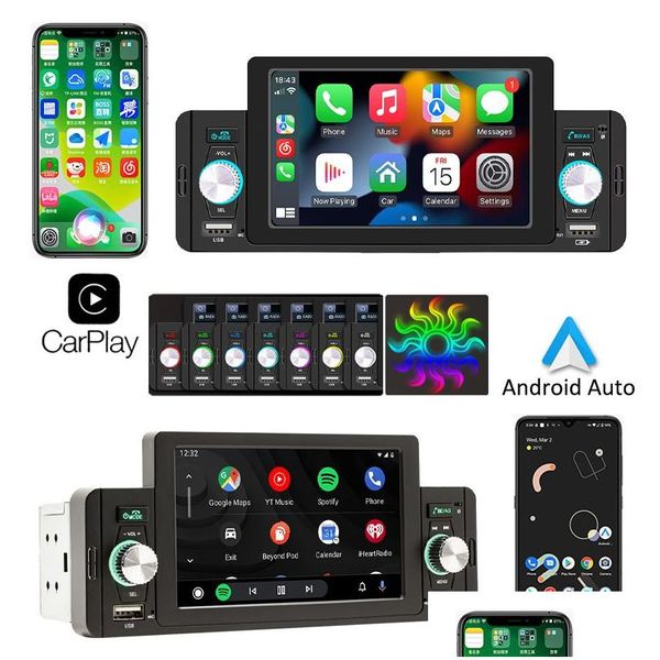 Car Audio 5 pollici Apple Carplay Stereo Fm Radio Lettore Mp5 Android Mirrorlink Bluetooth Mani Tf Ricevitore USB O Sistema Drop Delivery Au Ot0Sb