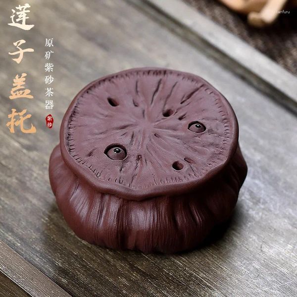 Tea Pets Qianxi Purple Sand Saucer Pot Base Cover Holder Ornamenti Decorazione Lotus Seedpod Heart