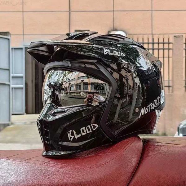 Motosiklet Kaskları Yeni Motosiklet Kask Retro Motosiklet Casque Black Warrior Kombinasyon Kask Tam Yarım Kask Kruvaz