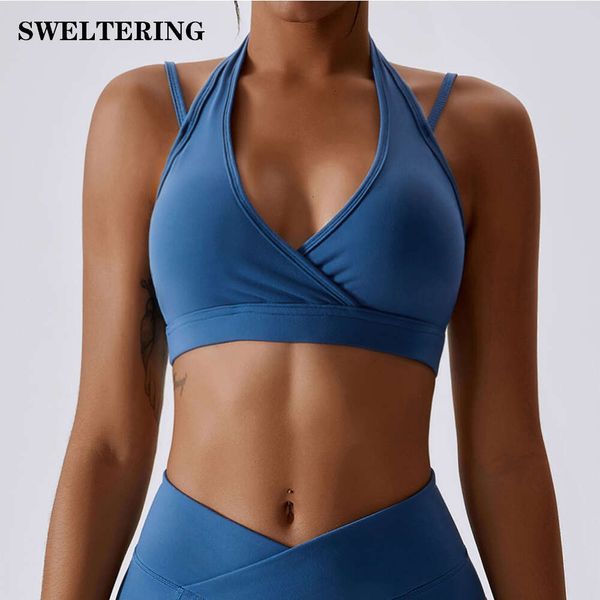 Lu Align Neck Tanks High Sling Strength Yoga Bra Ginásio Treino à prova de choque Roupa íntima esportiva feminina Correndo Nude Feeling Fitness Vest Top Lemon Sports 2024