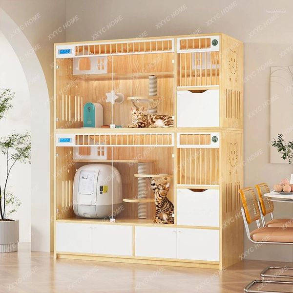 Katzentransportboxen Villa Home House Custom Massivholz Innenschrank Toilette Integrierte Cattery