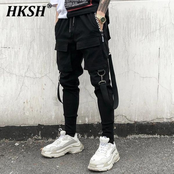 Calças masculinas hksh primavera verão maré casual leggings macacões escuros china-chique noite estádio cônico carga elástica hk0763