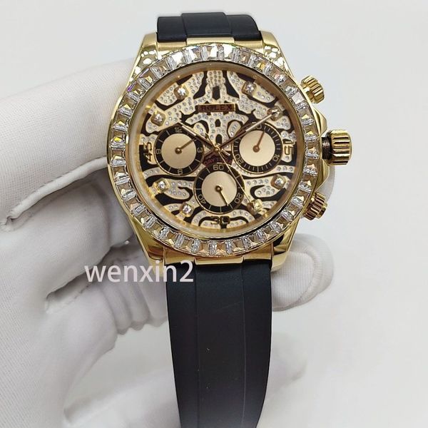 Relógio masculino clássico luxo 40mm mecânico automático moldura de aço inoxidável acrílico leopardo impressão pequena broca dial251i