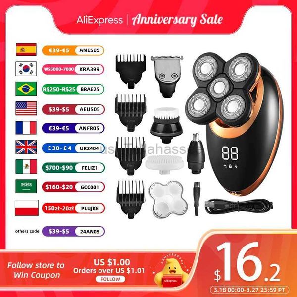 Barbeadores elétricos IPX7 Barbeador elétrico à prova d'água Navalha para homens Barba Aparador de cabelo Recarregável Máquina de barbear para cabeça careca Display LCD Kit de preparação 240329