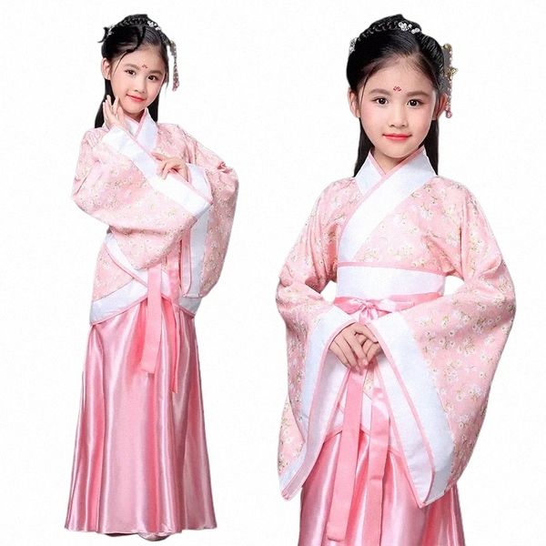 Tradicial Trajes de Dança Chinesa para Meninas Antiga Ópera Dinastia Tang Han Ming Hanfu Dr Criança Roupas de Dança Folclórica Crianças v7bd #