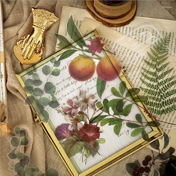 Envoltório de presente 100 folhas / pacote adesivos de flores transparentes pet adesivo planta decoração scrapbooking ablum crianças