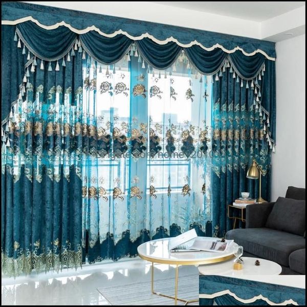 Cortina europeia veet bordado chenille quarto cortinas para sala de estar moderna tle janela cortina valance decora281p