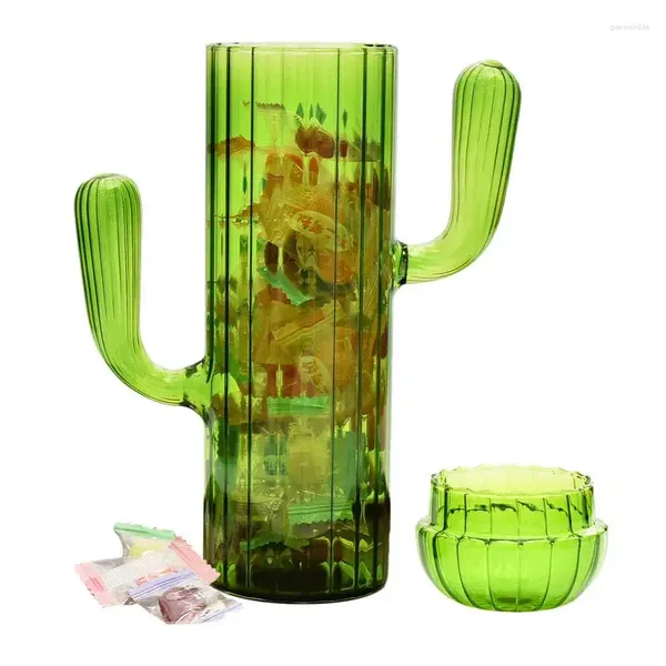 Bottiglie di stoccaggio cactus caramelle contenitore a forma verde snack con caffè in vetro a righe caffè per bancone da cucina