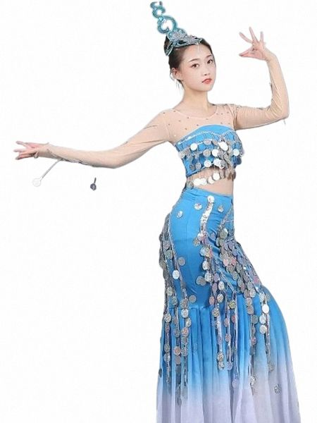 dai Natiality Costume da ballo Costume da ballo del pavone Esame artistico Gonna a coda di pesce con paillettes per adulti n7io #