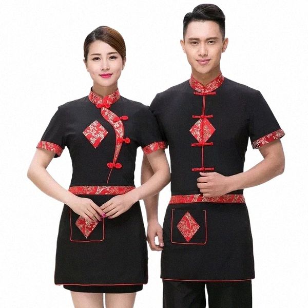 Hotel Ristorante Cameriere Abbigliamento da lavoro Estate Hot Pot Cafe Negozio Abbigliamento da lavoro Uomo Donna Chef Uniforme Servizio di ristorazione Uniformi da cameriere V4at #