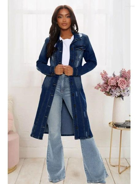 Giacche da donna Cappotto di jeans per donna Colletto rovesciato Bottone Giacca lunga di jeans Cardigan vintage Abbigliamento streetwear casual Soprabito Donna