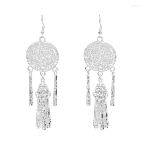 Baumelnde Ohrringe mit Quaste, für Damen, Gypsy-Stil, glänzendes Metall, Bohemian-Stil, geschnitzt, Jhumka-Anhänger, Party, türkische Weiblichkeit