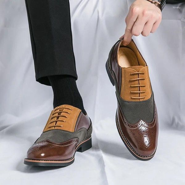 Kleidschuhe Brogue Wingtip Oxford Schnürung vorne für Herren Business formelle weiße Krawatte schwarz optional Hochzeit