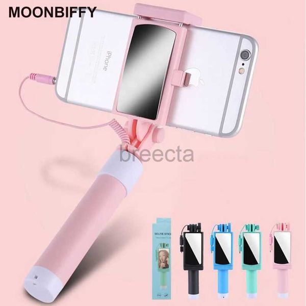 Monopiedi selfie Mini selfie stick universale con pulsante Monopiede con manico in silicone cablato per iPhone 6 / 6S Android Samsung Huawei Stick 24329