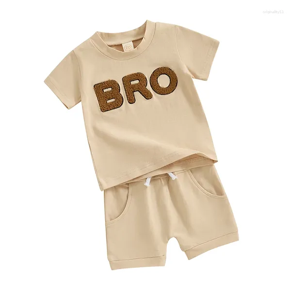 Set di abbigliamento Bambino Neonato Abiti estivi Ricamo Bro Camicia a maniche corte Pantaloncini Set Completo da 2 pezzi Tuta da regalo