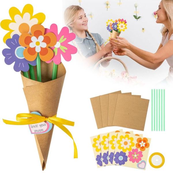 Flores decorativas buquê de flores kit artesanal 24 unidades cartões de aniversário do dia das mães para irmã primeira saudação de