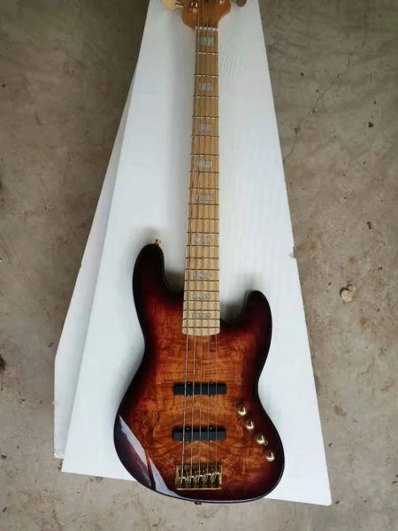 Gitar 5 String Elektrik Bas Caz Grafikleri Kaplama Altın Aktif Hat Ücretsiz