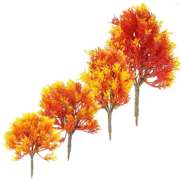 Flores decorativas 4pcs árvores de bordo artificial paisagem árvore cor laranja folhas mesa de areia cenário layout ornamento 19cm 15cm 13cm 10cm
