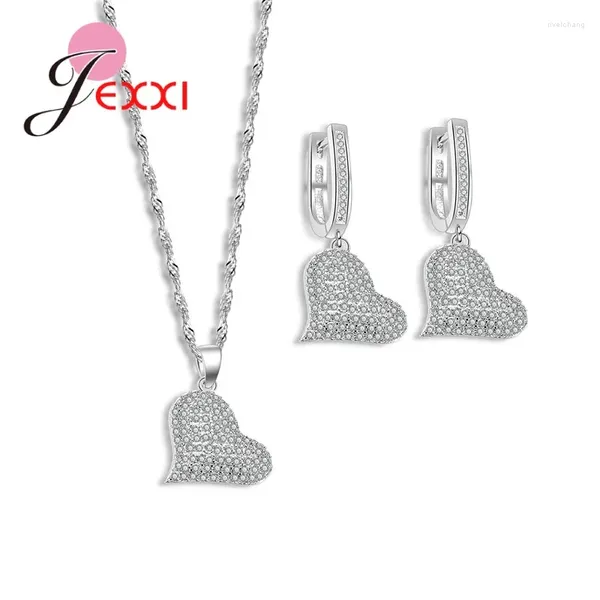 Kolye Küpe Seti Zarif Aşk Tasarımı Kadınlar 925 Gümüş Küpe/Kolye/Kolye Setleri İnce Mücevher Parüre Bijoux