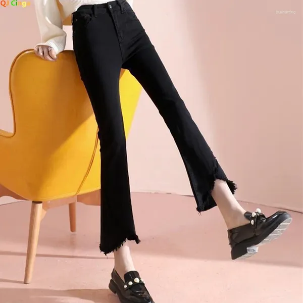 Женские джинсы, черные эластичные модные узкие брюки-клеш, женские синие джинсовые брюки длиной до щиколотки S M L XL XXL XXXL XXXXL