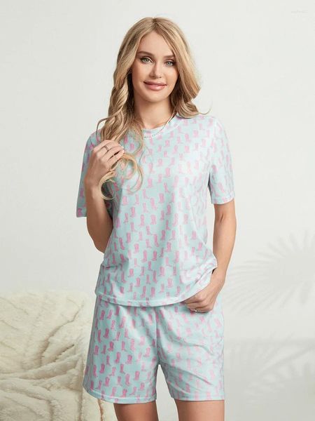 Ev Giyim Kadınları Yaz 2 Parça Loungewear Shorts Set Casual Kısa Kollu Pijama Gömlek 2 PCS İLE PLIGHAR SETS