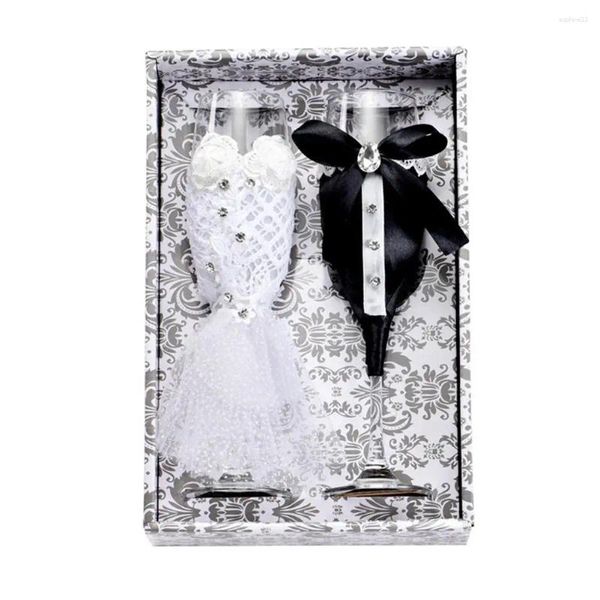 Weingläser, Hochzeit, Champagnerbecher-Set, Braut und Bräutigam, schwarz-weißes Kleid, dekorativ als Valentinstagsgeschenk