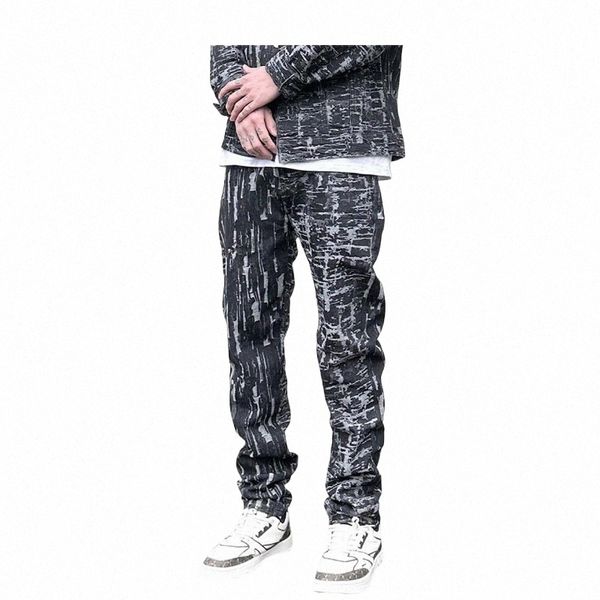 Harajuku Irregolare Graffiato Strappato Fori Denim Jeans Uomo Cerniera Jeans Hip Hop Streetwear Nuovo Casual Slim Fit Jogging Jean Pantaloni 24CA #