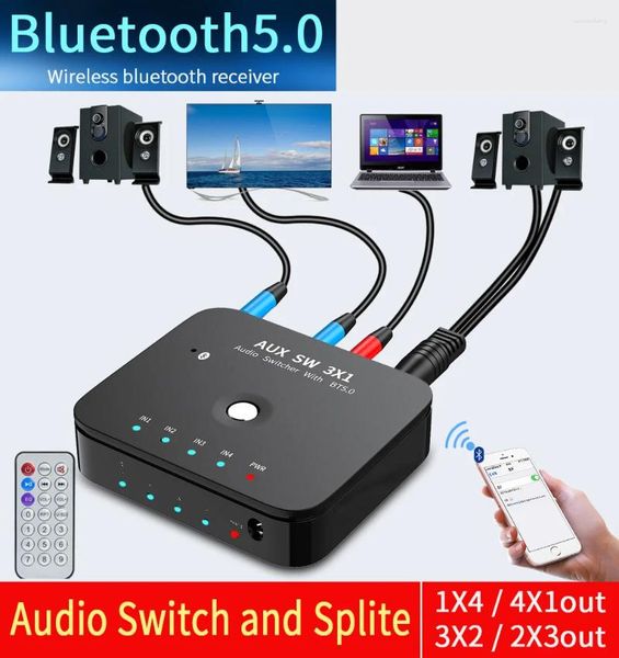 Cavi per computer HIFI Switcher AUX stereo a 4 porte da 3,5 mm 3 IN 1OUT Musica senza fili Ricevitori audio Bluetooth 5.0 Telecomando a infrarossi