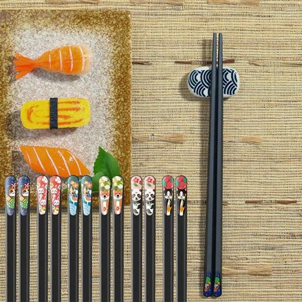 Pauzinhos dos desenhos animados japonês antiderrapante fibra de vidro ponta pontiaguda presentes utensílios de cozinha suprimentos conjunto de louça