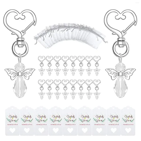 Vorratsflaschen, 40 Sets, Kristallschmetterling mit herzförmigem Schlüsselanhänger, Hochzeitsgeschenk-Set, Organza-Geschenktüten und Dankesanhänger