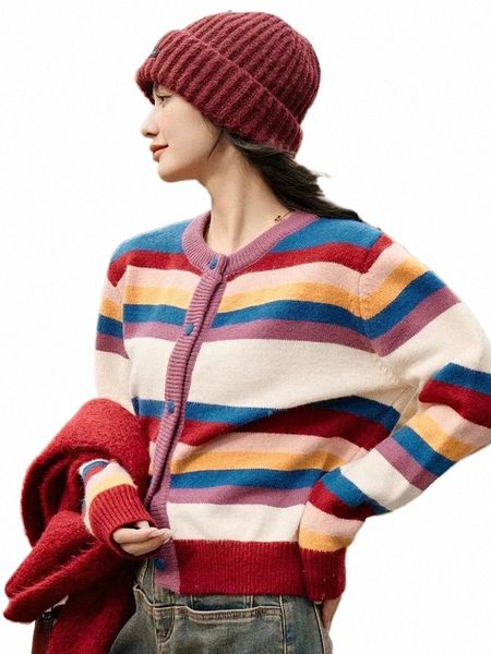mishow Cardigan lavorato a maglia a righe da donna Fi Casual girocollo maglione colorato Donna Autunno Inverno Crop maglioni Top MXC52Z0348 33kb #