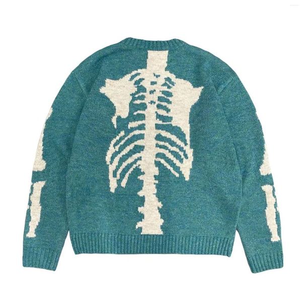 Suéteres masculinos 2024 primavera/outono solto casual em torno do pescoço osso esqueleto camisola de malha moda coreana streetwear
