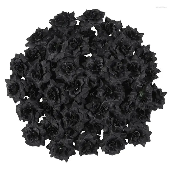 Flores decorativas 50 peças simulação seda rosa flor cabeças para chapéu roupas enfeite atacado jardim de casamento artificial