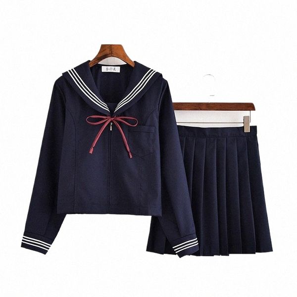 Blu navy JK Uniforme estiva manica corta / lg Uniformi scolastiche giapponesi Ragazze Marinaio Imposta gonna a pieghe JK Uniforme COS Costume 059r #