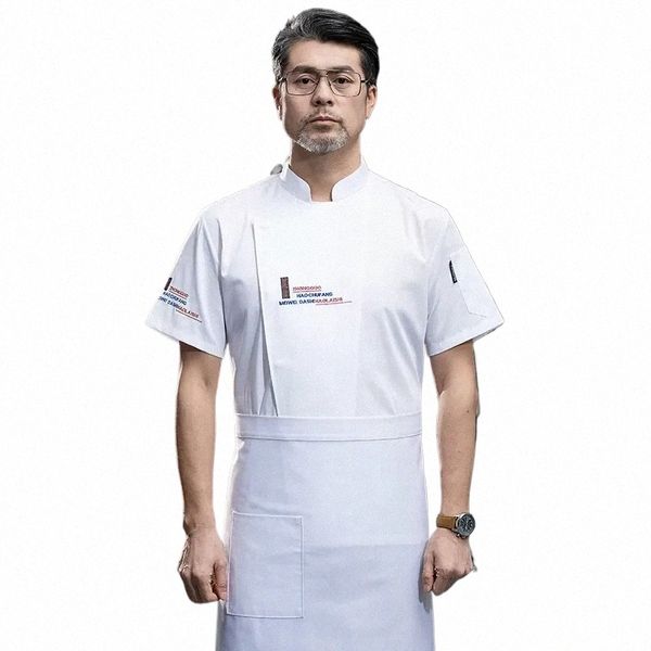 Manica corta Chef Uniforme Traspirante Cucina Giacca da cucina Ristorante Hotel Barbiere Cameriere Camicia da lavoro Ristorazione Servizio di ristorazione Q768 #