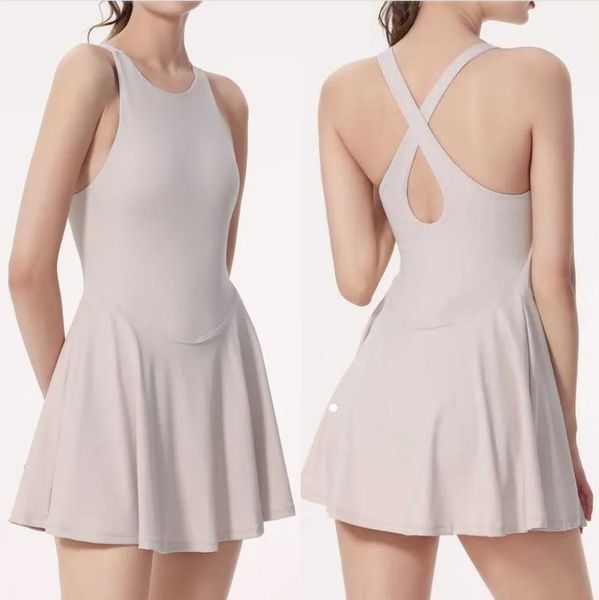 Lu tênis vestido yoga outfit exercício almofada no peito dentro shorts ll vestidos de golfe ginásio deslizamento fitness vestido de tênis feminino