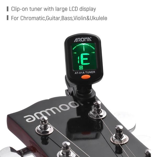 Aroma at-101 AT-01A digital clip-on afinador de guitarra elétrica dobrável clipe rotativo alta sensibilidade ukulele guiatr acessórios