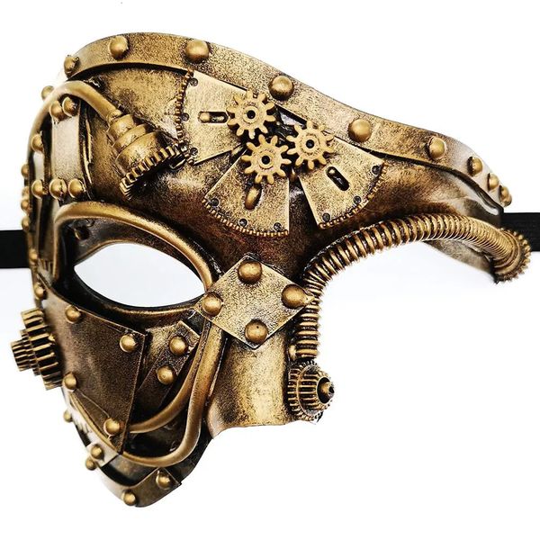 Estilo punk máscara veneziana capacete mecânico homens steampunk fantasma da ópera halloween cosplay festa traje máscaras 240307