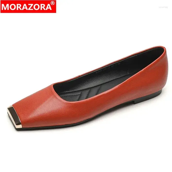 Sapatos casuais morazora 2024 couro genuíno plana mulheres apartamentos dedo do pé quadrado senhoras primavera verão preto vermelho escritório vestido calçado